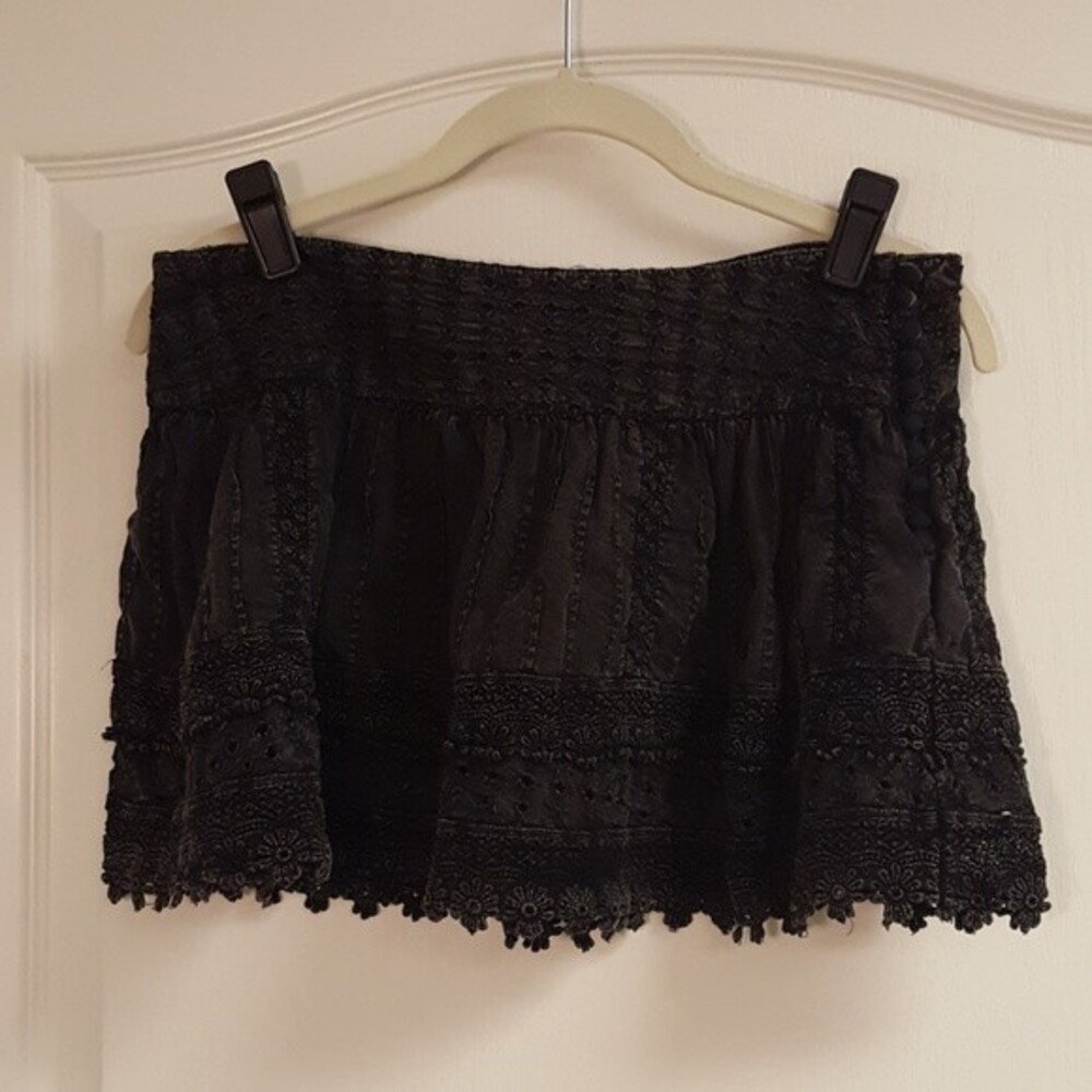 Free People Black Wash Worn Boho Skirt